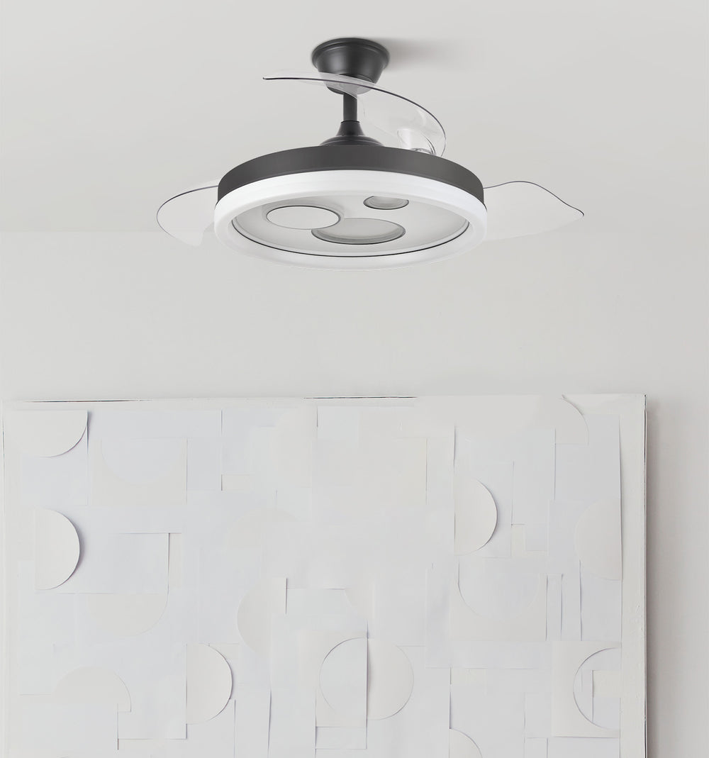 Ventilador de techo retráctil Fabrilamp Turia LED negro blanco 3 palas motor DC 3000-6000K Ø107cm — vista 7