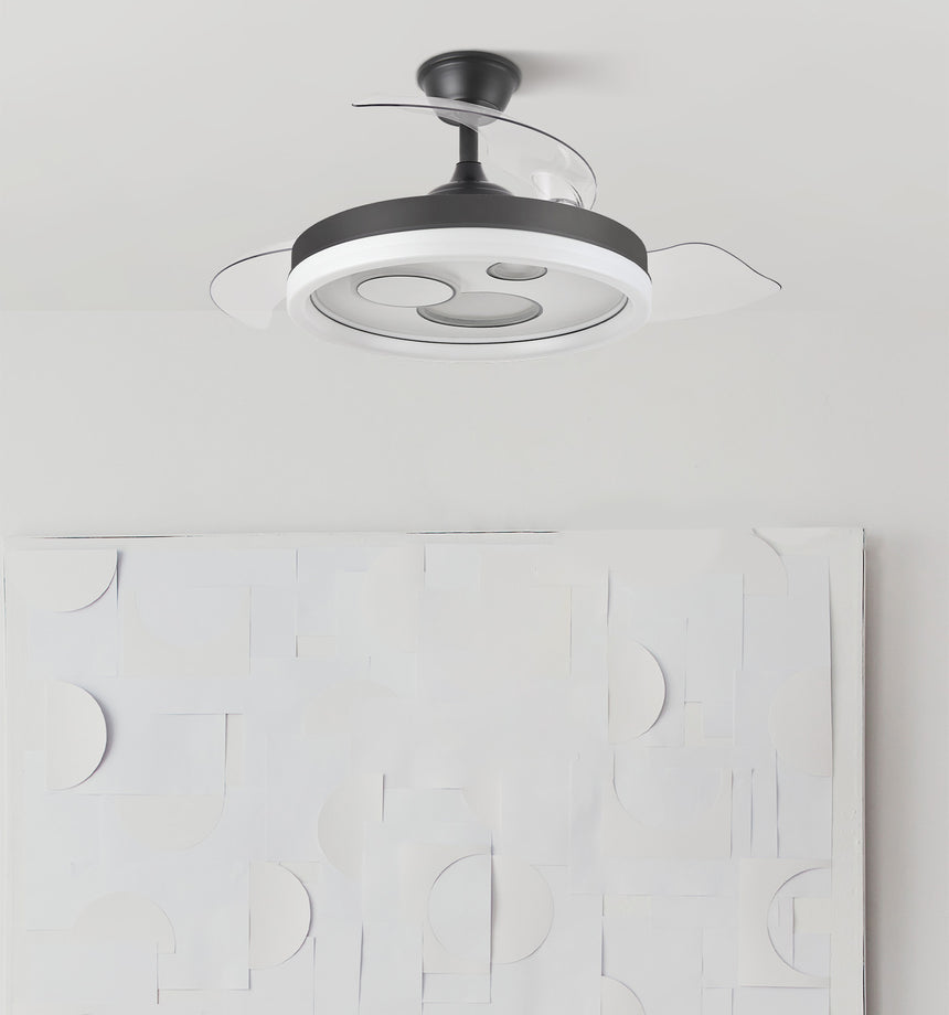 Ventilador de techo retráctil Fabrilamp Turia LED negro blanco 3 palas motor DC 3000-6000K Ø107cm — vista 7