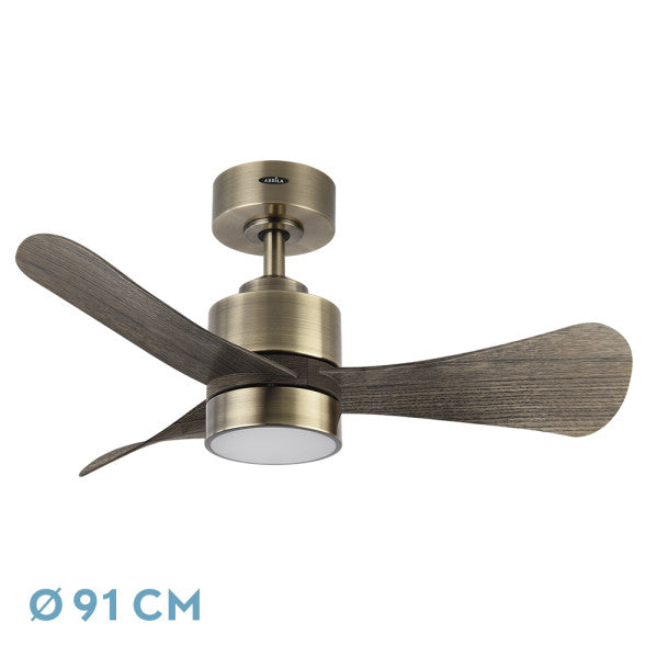 Ventilador de techo Fabrilamp Zepelin LED cuero roble 3 palas motor DC Ø91cm 18W 207791336