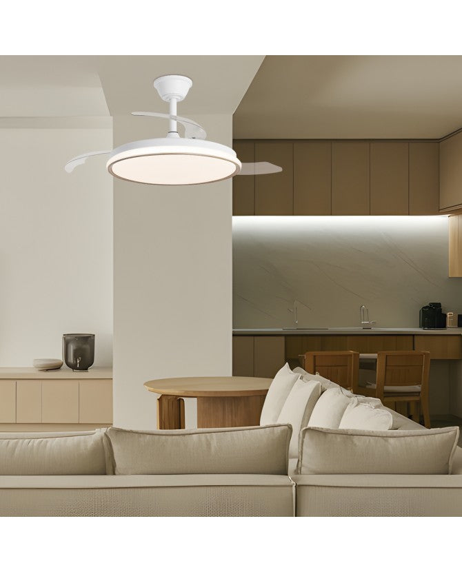 Ventilador de techo retráctil con luz AJP Dublin LED madera clara 3 palas 3000-6500K Ø50cm 68W 16003