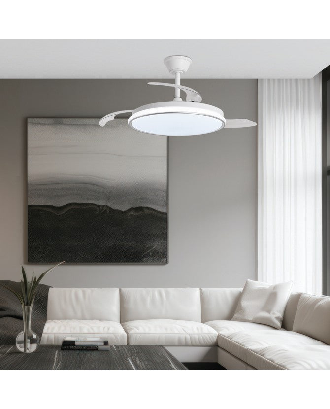 Ventilador de techo retráctil con luz AJP Dublin LED plata 3 palas 3000-6500K Ø50cm 68W 16002