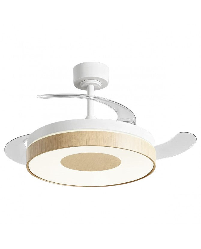 Ventilador de techo retráctil con luz AJP Duna LED blanco madera 3 palas 3000-6500K Ø50cm 50W 16051