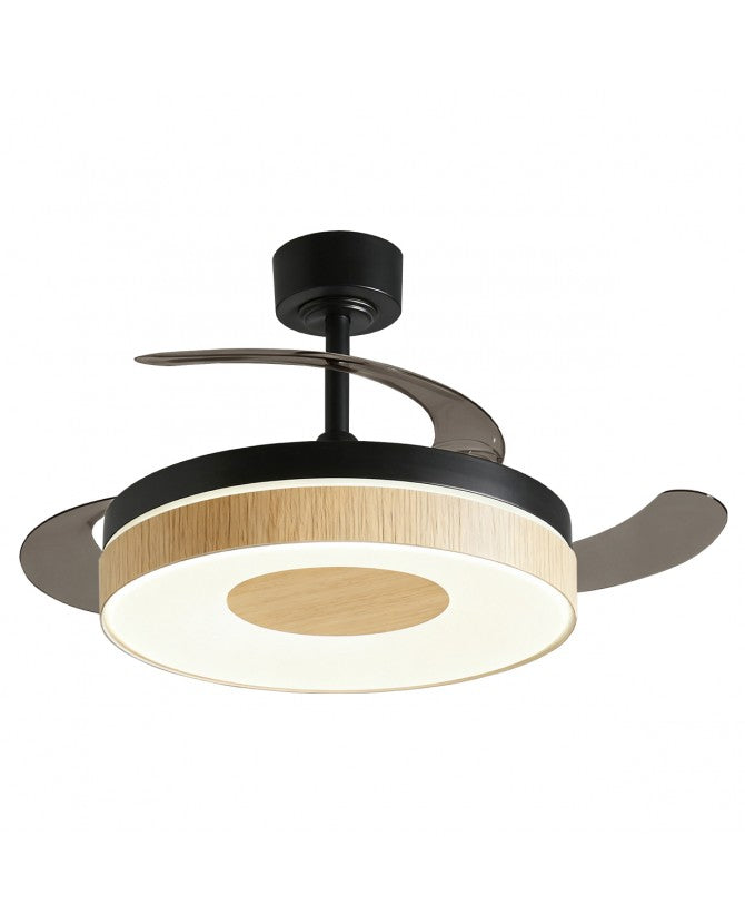 Ventilador de techo retráctil con luz AJP Duna LED blanco madera 3 palas 3000-6500K Ø50cm 50W 16051