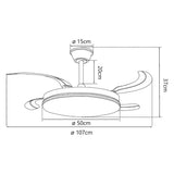 Ventilador de techo retráctil con luz AJP Ecos LED blanco 4 palas 3000-6500K Ø50cm 60W 11830 — vista 5