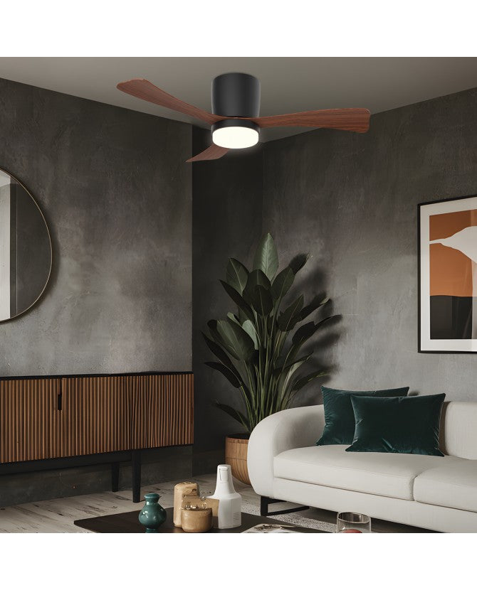 Ventilador de techo con luz AJP Kent LED negro madera oscura 3 palas 3000-6000K Ø107cm 18W 11837