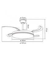 Ventilador de techo retráctil con luz AJP Korfu LED blanco 4 palas 3000-6000K 72W 16025