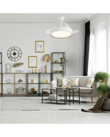 Ventilador de techo retráctil con luz AJP Lima LED blanco dorado 3 palas 3000-6500K Ø50cm 50W 16008