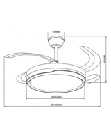 Ventilador de techo retráctil con luz AJP Lima LED blanco plata 3 palas 3000-6500K Ø50cm 50W 16009