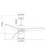 Ventilador de techo con luz AJP Madeira LED blanco 3 palas 3000-6500K Ø132cm 40W 16039