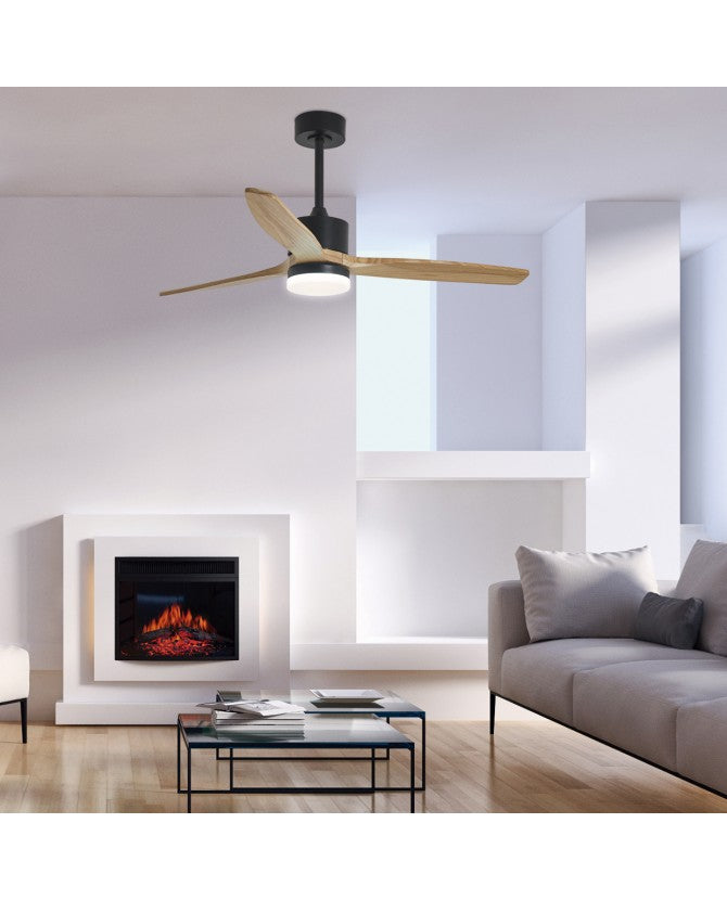 Ventilador de techo con luz AJP Madeira LED negro madera natural 3 palas 3000-6500K Ø132cm 40W 16041