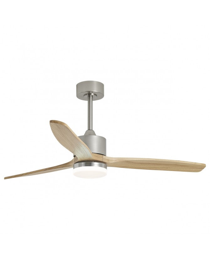 Ventilador de techo con luz AJP Madeira LED níquel madera clara 3 palas 3000-6500K Ø132cm 40W 16044