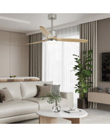 Ventilador de techo con luz AJP Madeira LED níquel madera clara 3 palas 3000-6500K Ø132cm 40W 16044