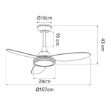 Ventilador de techo con luz AJP Mahon LED blanco 3 palas 2700-6500K Ø107cm 21W 11561 — vista 3