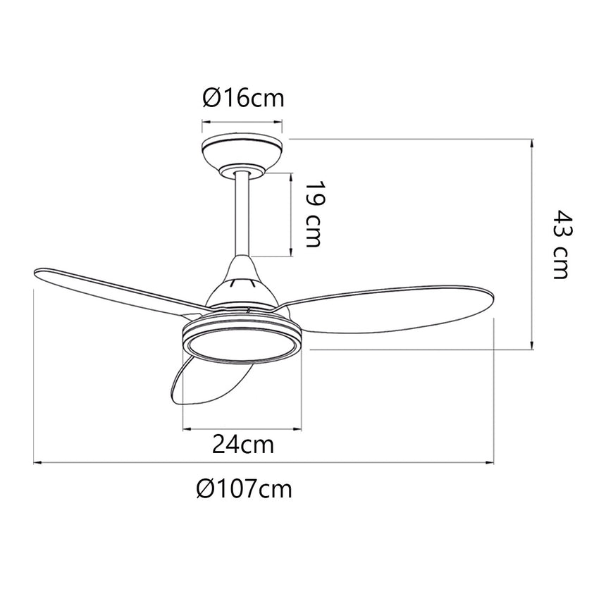 Ventilador de techo con luz AJP Mahon LED blanco 3 palas 2700-6500K Ø107cm 21W 11561 — vista 3