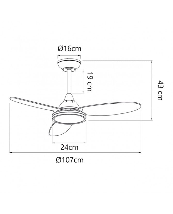 Ventilador de techo con luz AJP Mahon LED blanco 3 palas 2700-6500K Ø107cm 21W 11561