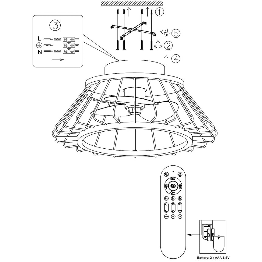 Ventilador de techo con luz AJP Malabo LED negro 2700-6500K Ø50cm 31W 11548 — vista 6