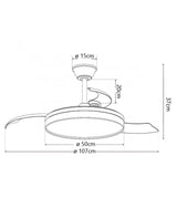 Ventilador de techo retráctil con luz AJP Malta LED café 3 palas 3000-6500K Ø50cm 68W 16006