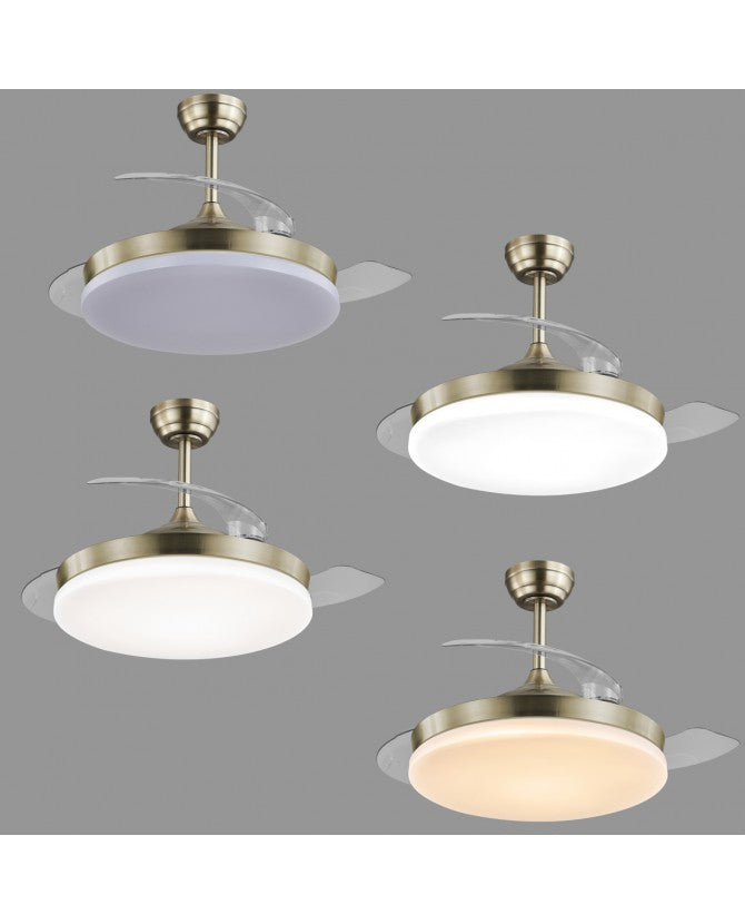 Ventilador de techo retráctil con luz AJP Malta LED cuero 3 palas 3000-6500K Ø50cm 54W 11531