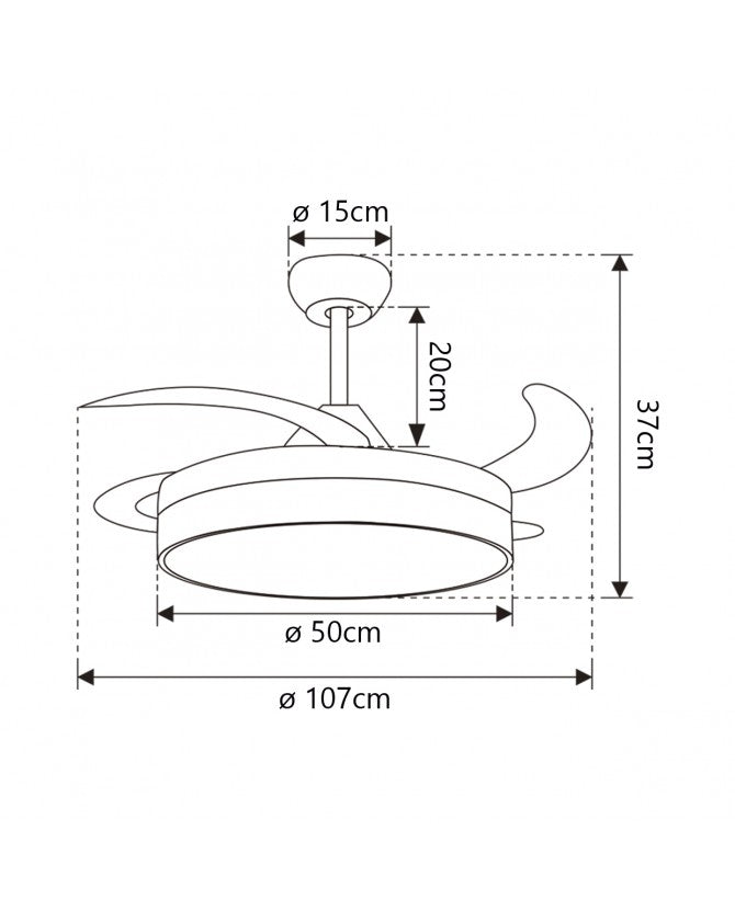 Ventilador de techo retráctil con luz AJP Malta LED níquel satinado 3 palas 3000-6500K Ø50cm 54W 11532