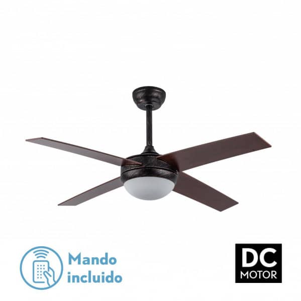 Fabrilamp Ciro Ventilador Dc 2xe27 Marron Rustico  4 Aspas Rev. Cerezo/nogal  35/45x116,8d Remoto Y Temporizador 159092402