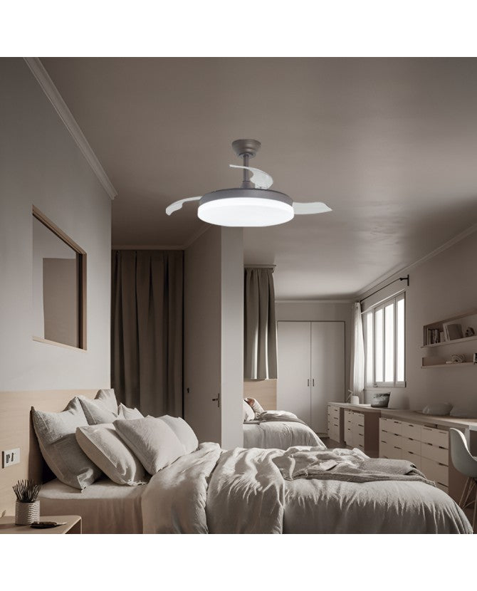 Ventilador de techo retráctil con luz AJP Mini Malta LED café 3 palas 3000-6500K Ø40cm 48W 16005