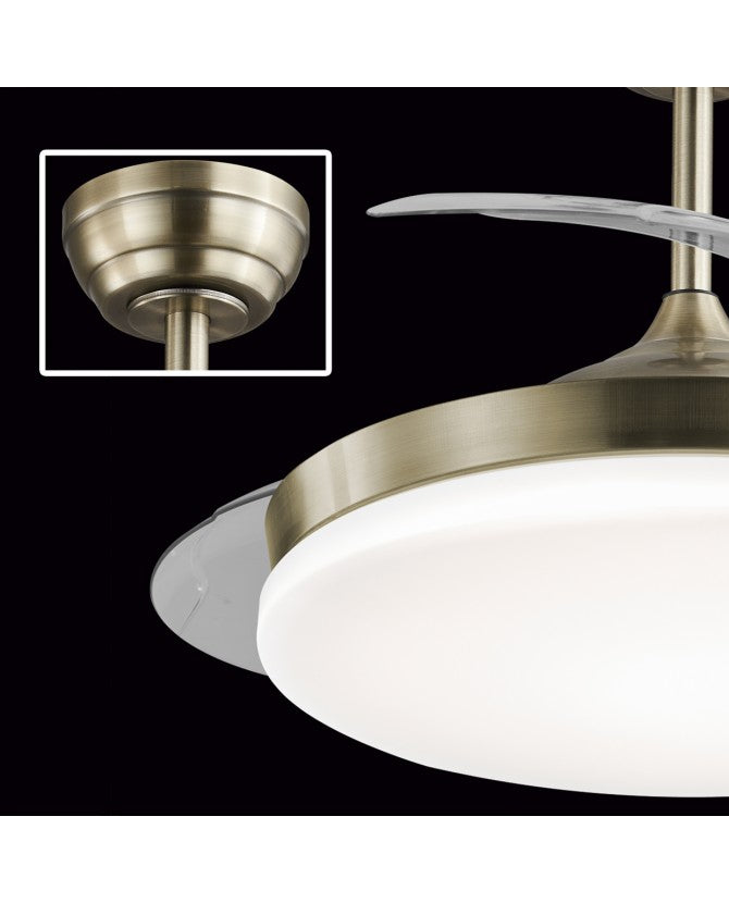 Ventilador de techo retráctil con luz AJP Mini Malta LED cuero 3 palas 3000-6500K Ø40cm 36W 11528