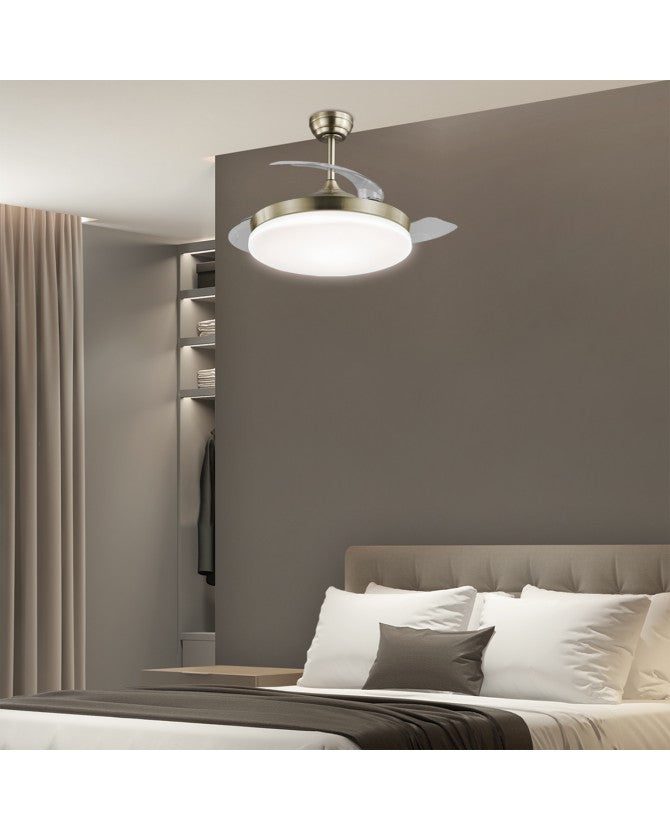 Ventilador de techo retráctil con luz AJP Mini Malta LED cuero 3 palas 3000-6500K Ø40cm 36W 11528
