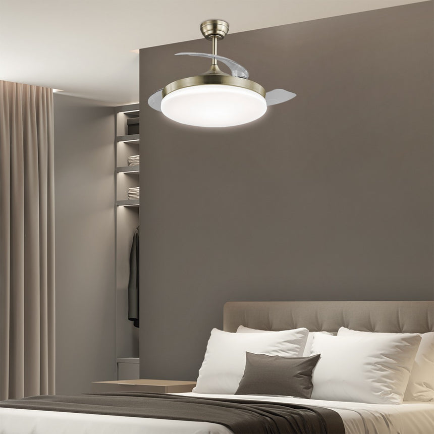 Ventilador de techo retráctil con luz AJP Mini Malta LED cuero 3 palas 3000-6500K Ø40cm 36W 11528 — vista 2