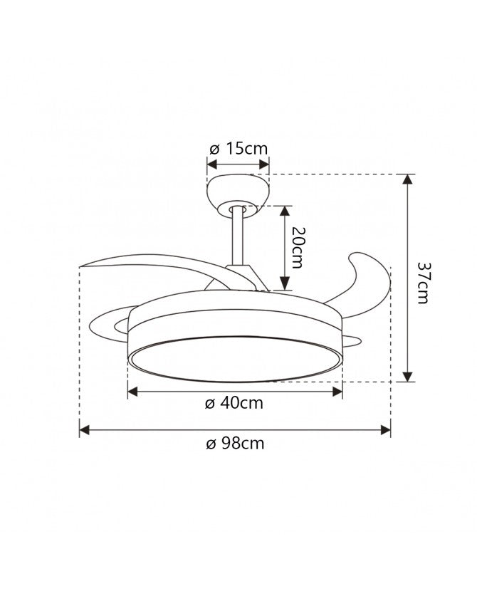 Ventilador de techo retráctil con luz AJP Mini Malta LED níquel satinado 3 palas 3000-6500K Ø40cm 36W 11529