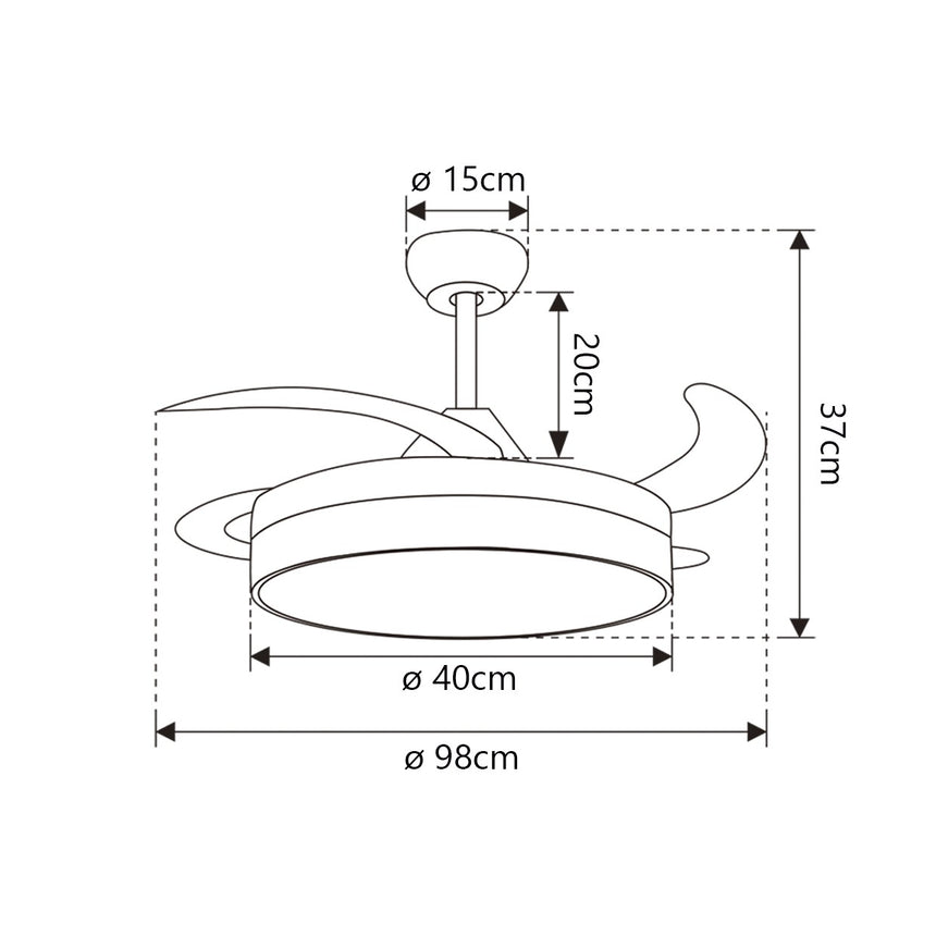 Ventilador de techo retráctil con luz AJP Mini Malta LED níquel satinado 3 palas 3000-6500K Ø40cm 36W 11529 — vista 6