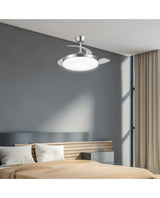 Ventilador de techo retráctil con luz AJP Mini Malta LED níquel satinado 3 palas 3000-6500K Ø40cm 36W 11529