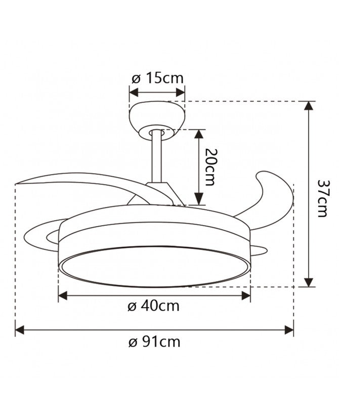 Ventilador de techo retráctil con luz AJP Mini Togo LED blanco 3 palas 3000-6500K Ø40cm 48W 11820