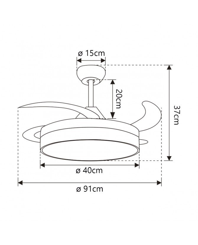Ventilador de techo retráctil con luz AJP Mini Togo LED negro 3 palas 3000-6500K Ø40cm 48W 16033