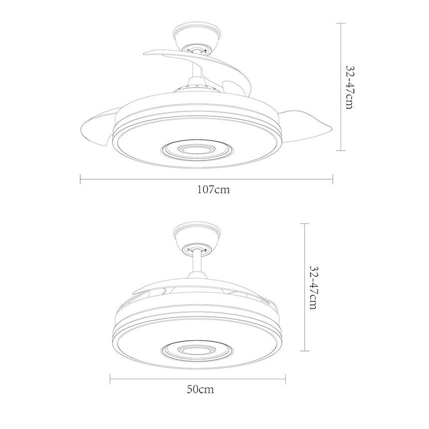 Ventilador de techo retráctil Fabrilamp Noto LED cromo 3 palas motor DC 3000-6000K Ø108cm 72W — vista 4