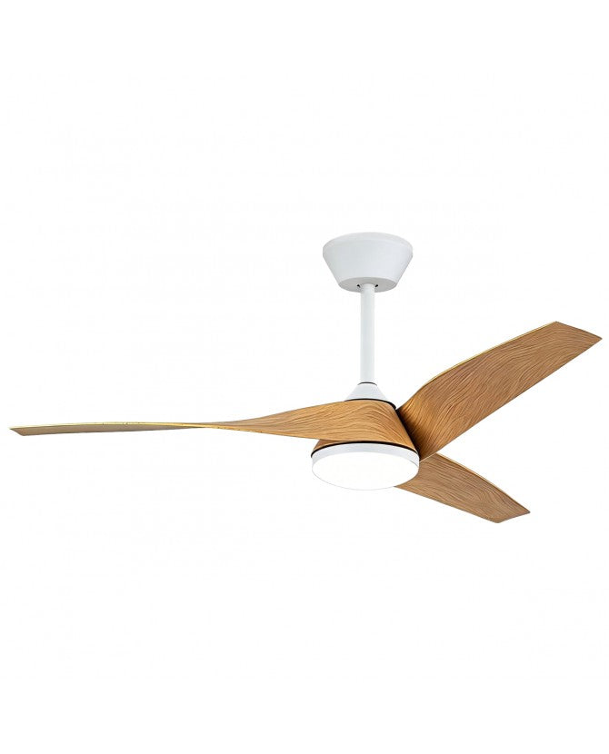 Ventilador de techo con luz AJP Papua LED blanco madera clara 3 palas 3000-6500K Ø132cm 18W 16046