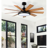Ventilador de techo Fabrilamp Pireo LED negro roble haya 9 palas motor DC Ø132cm 36W 185391982