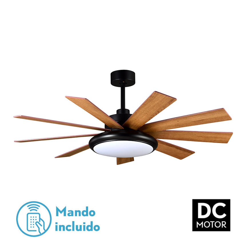 Ventilador de techo Fabrilamp Pireo LED negro roble haya 9 palas motor DC 3000-6000K Ø132cm 36W — vista 3