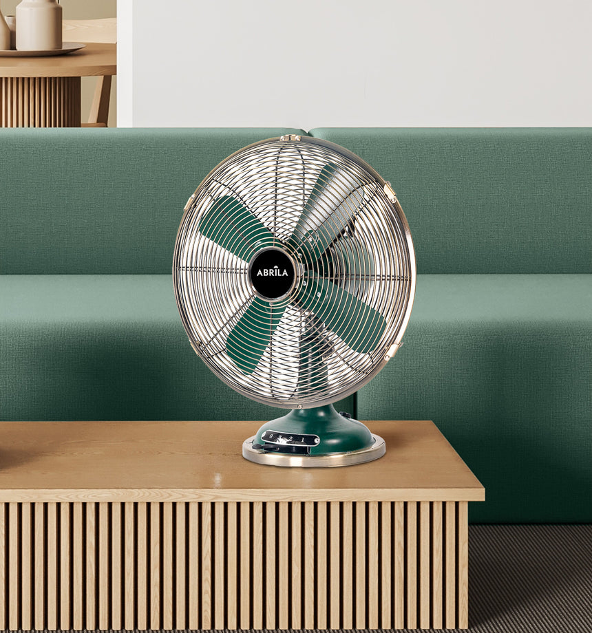 Ventilador de sobremesa Fabrilamp Capitolio oliva cuero 4 palas Ø35cm — vista 4