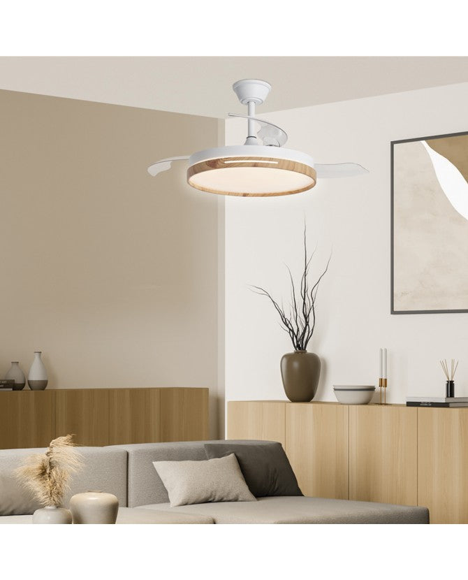 Ventilador de techo retráctil con luz AJP Togo LED madera 3 palas 3000-6500K Ø50cm 68W 11817