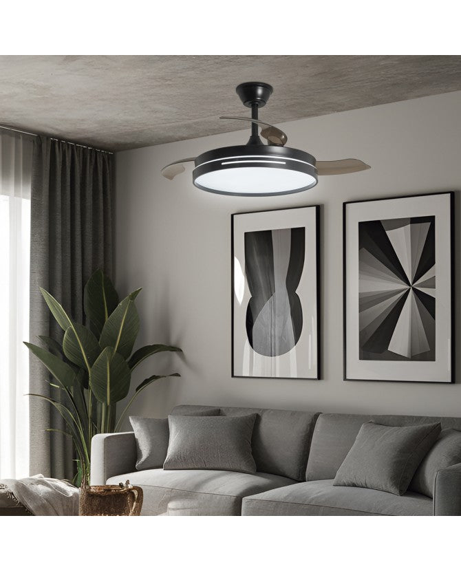 Ventilador de techo retráctil con luz AJP Togo LED negro 3 palas 3000-6500K Ø50cm 68W 16034