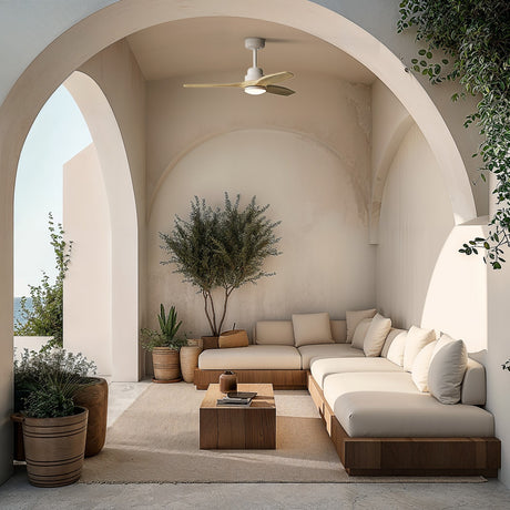 Ventilador de techo con luz Sulion Balcony Luz madera blanco apto exterior CCT IP44 2199955