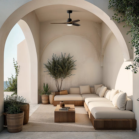 Ventilador de techo con luz Sulion Balcony Luz madera negro apto exterior CCT IP44 2199962