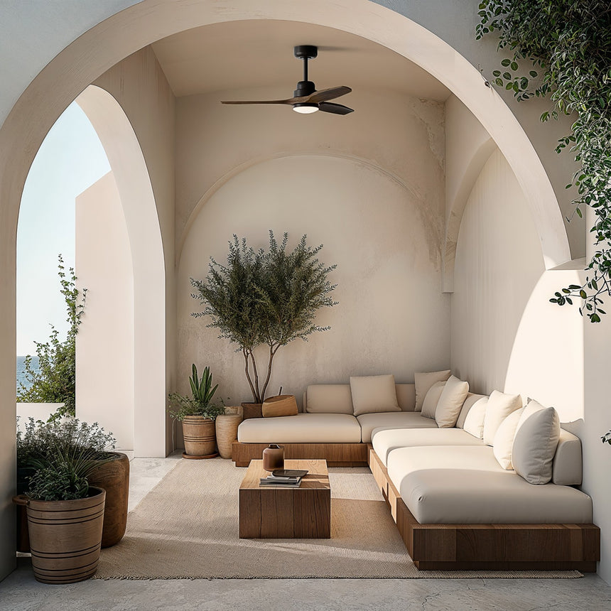 Ventilador de techo con luz Sulion Balcony Luz madera negro apto exterior CCT IP44 2199962