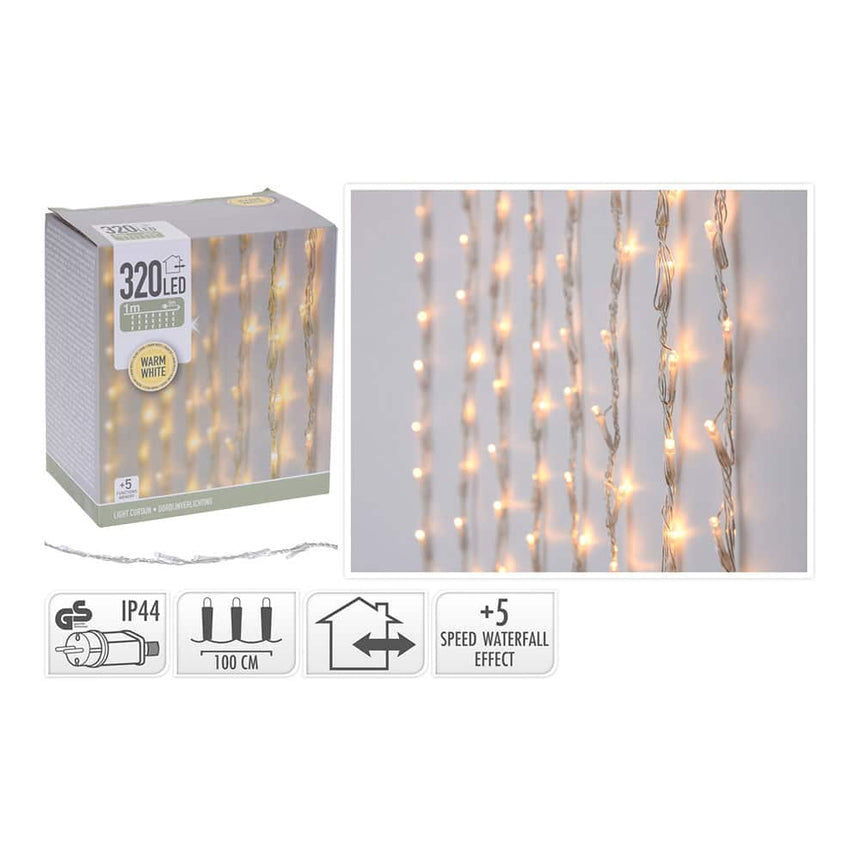 Elektro3 navidad Cortina 320 LEDs Blanco Cálido Con 5 Funciones 2X1M 72311