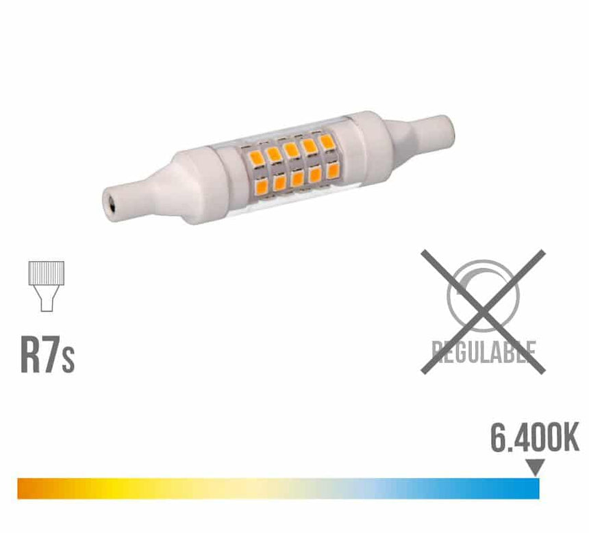 BOMBILLA LINEAL LED 78 MM R7S 5.5W 600 LM 6400K LUZ FRIA BASE CERAMICA | Elektro3
