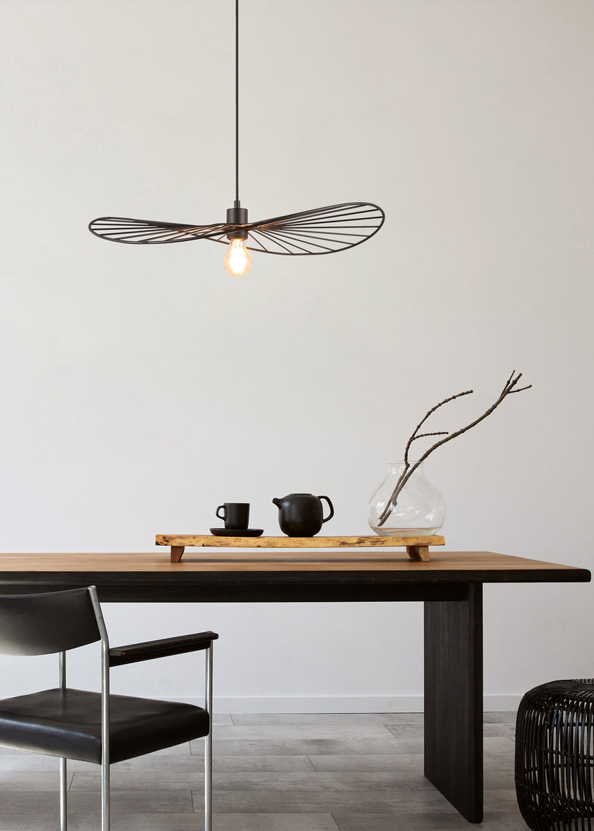 Trio Chapeau Lámpara de techo colgante metal estera negra R31451032