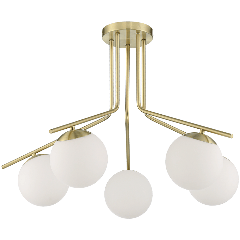 MDC Ronda 5-light ceiling light with opal ball, matte brass 577666101