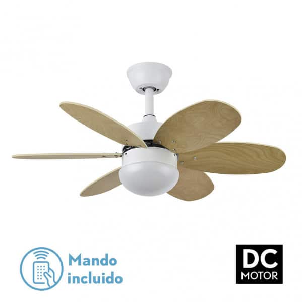 Fabrilamp Alves Ventilador Dc 2xe27 Blanco Con 6 Aspas Rev. Blanco/haya 41x85d  C/ Remoto Y Temporizador 175791601