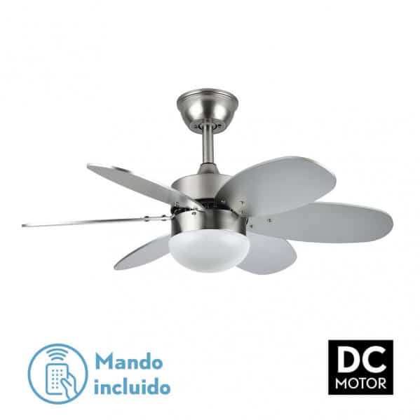 Fabrilamp Alves DC Fan 2xe27 Nickel 6 Blades Rev. Beech/silver 41x85d W/ Remote And Timer 175791642